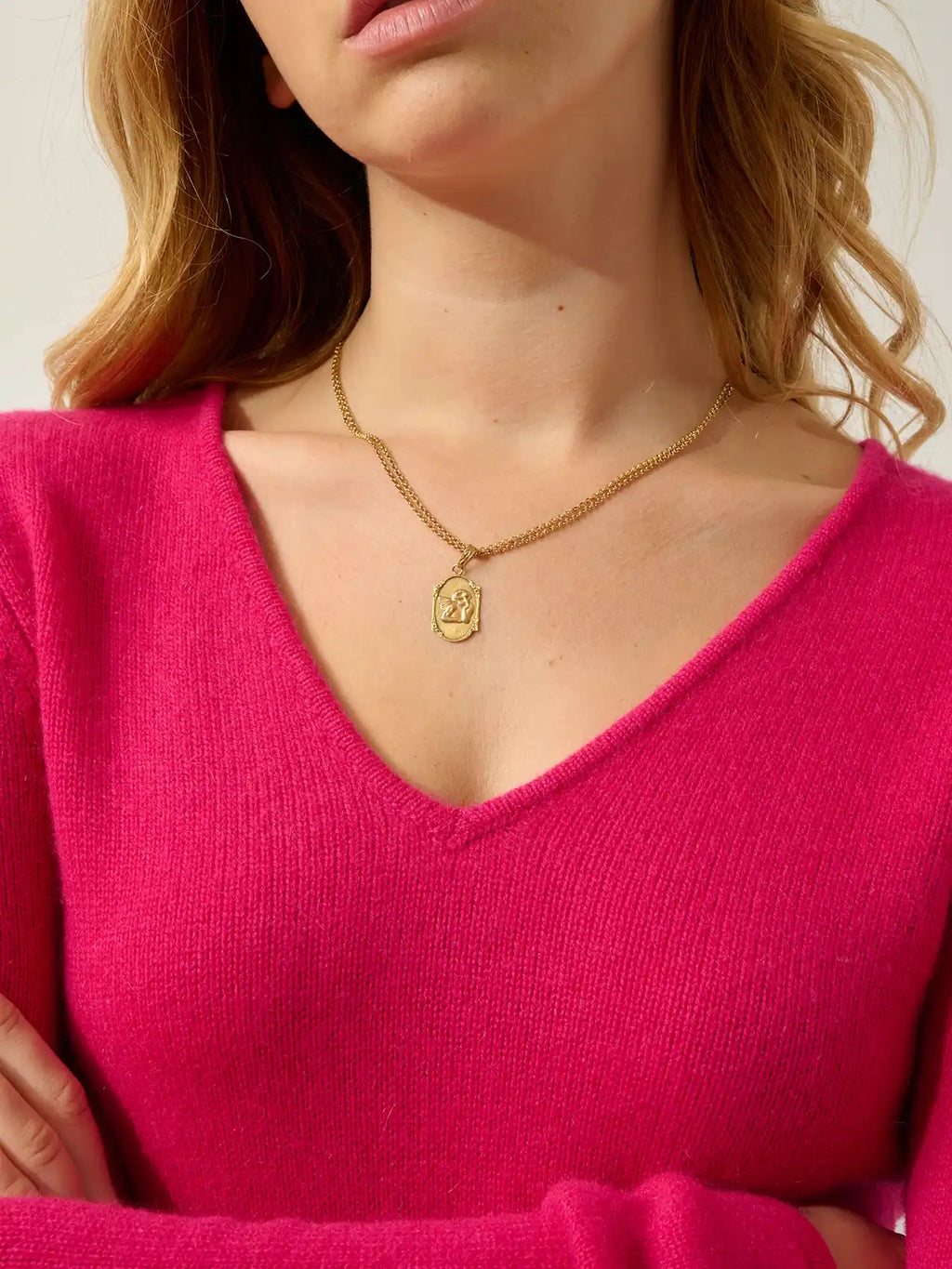 CHELSEA pull col V 4 fils fuchsia