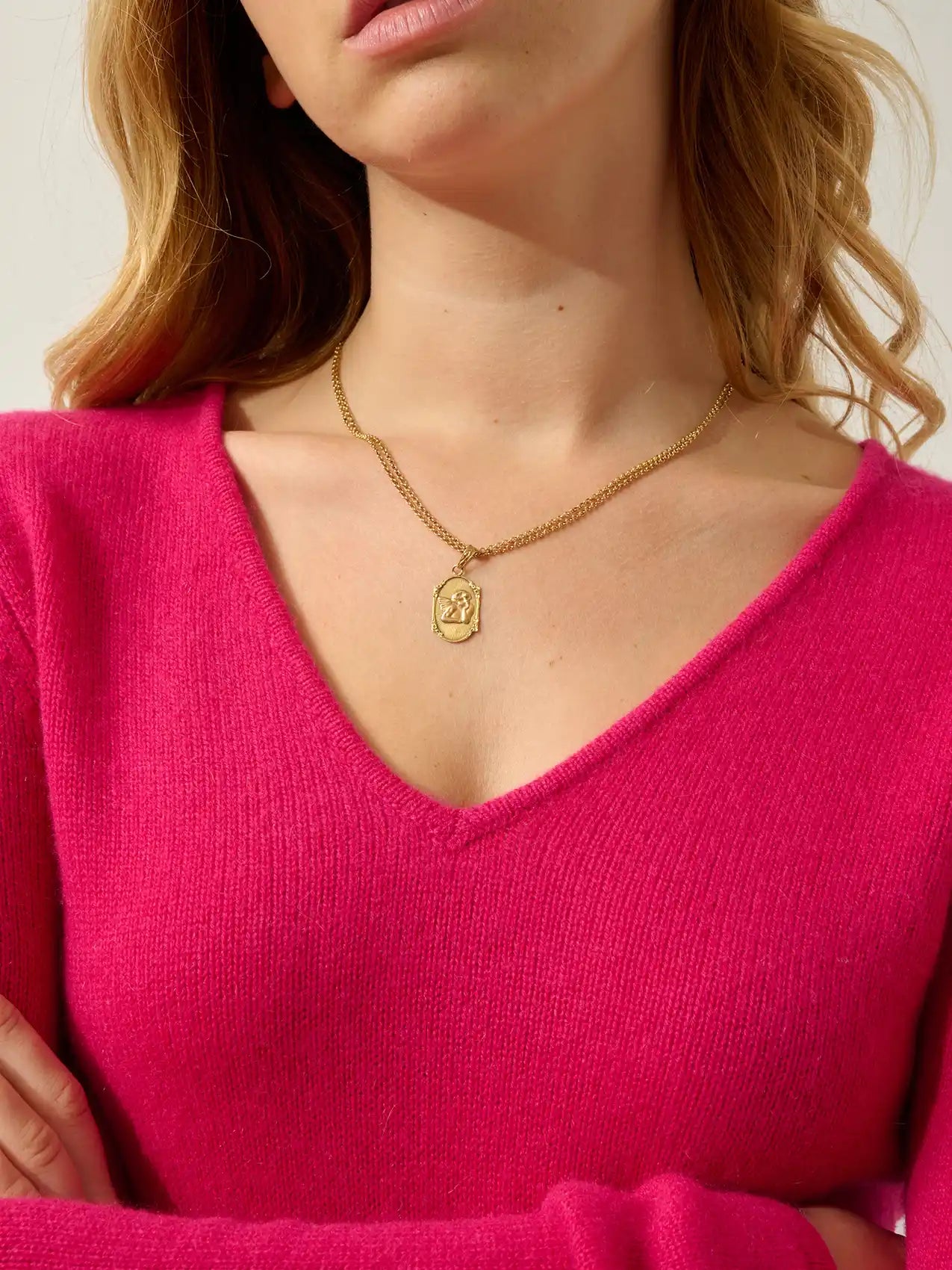 CHELSEA pull col V 4 fils fuchsia