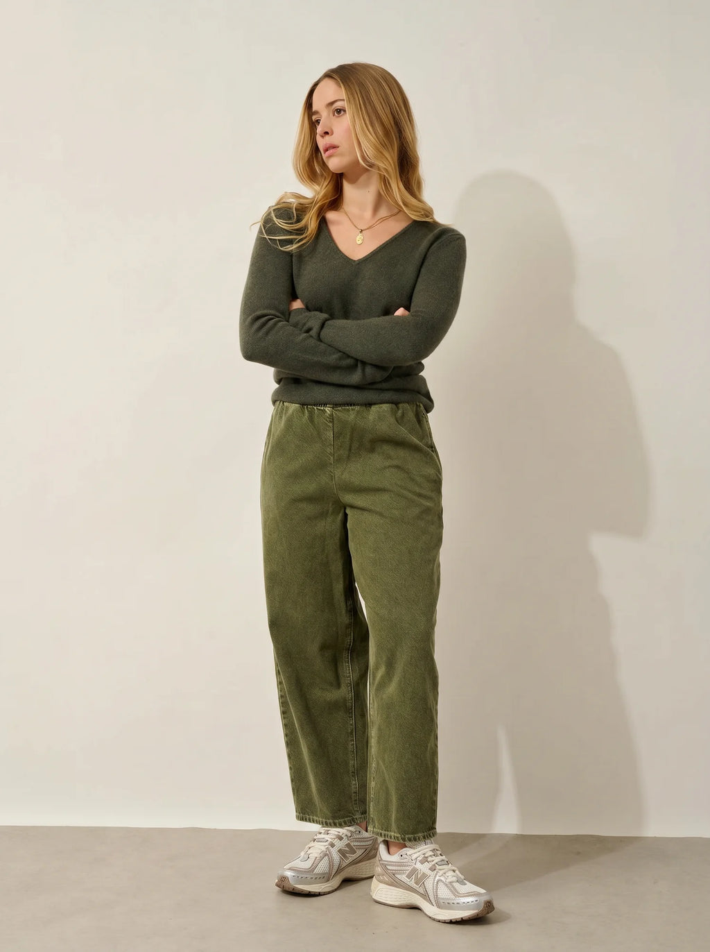 CHELSEA pullover v-ausschnitt 4-fädig khaki meliert