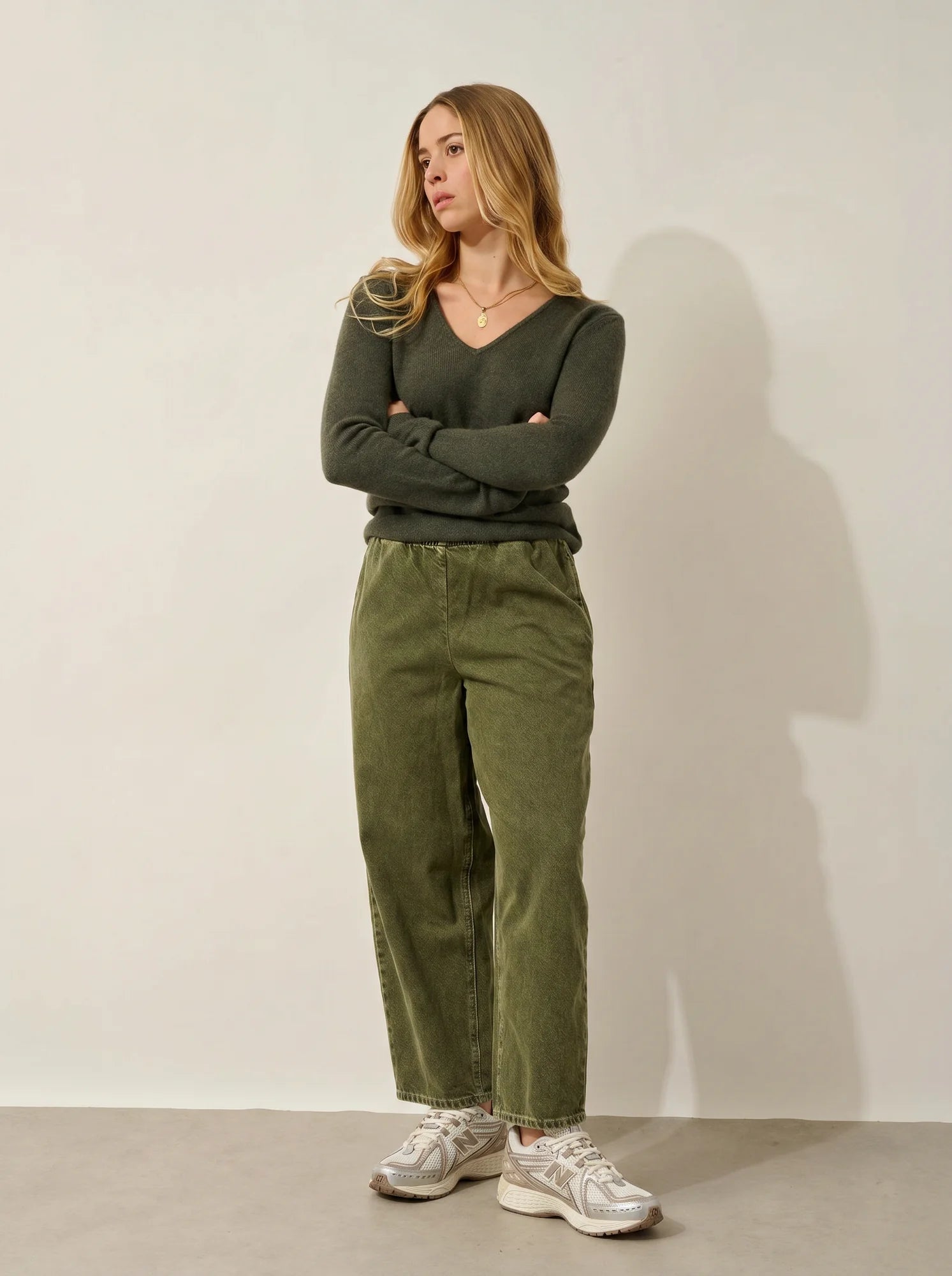 CHELSEA pullover v-ausschnitt 4-fädig khaki meliert