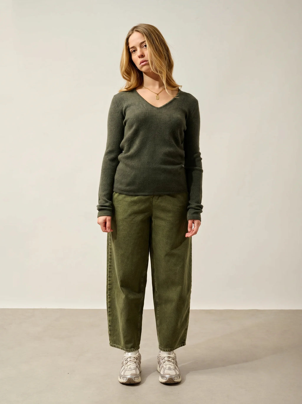 CHELSEA pullover v-ausschnitt 4-fädig khaki meliert
