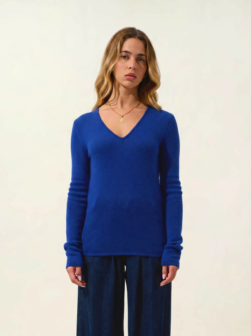 CHELSEA pull col V 4 fils outremer