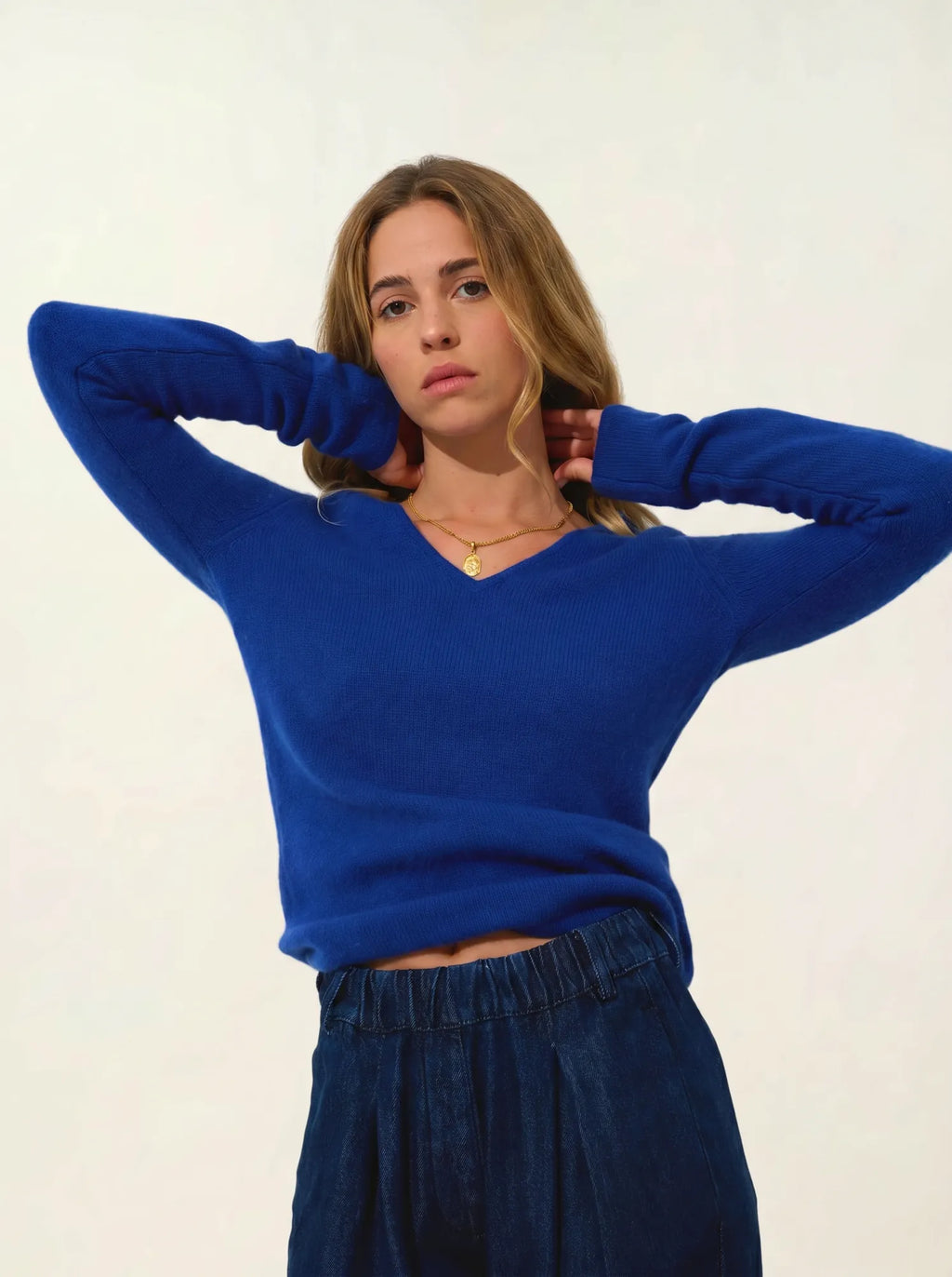 CHELSEA pull col V 4 fils outremer
