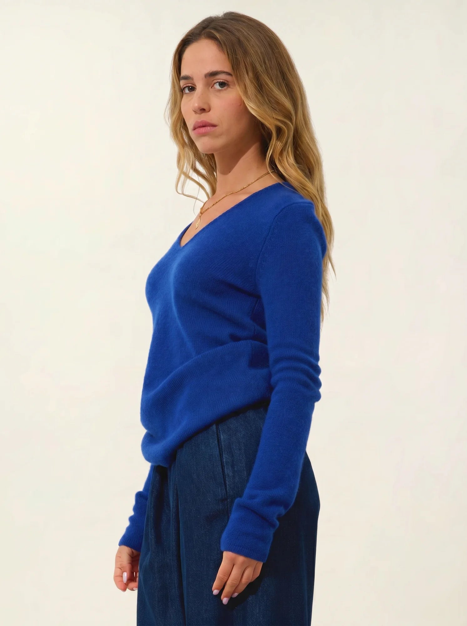 CHELSEA pull col V 4 fils outremer