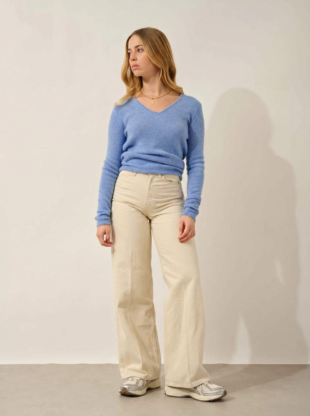 CHELSEA Pullover V-Ausschnitt 4-fädig Himmelblau