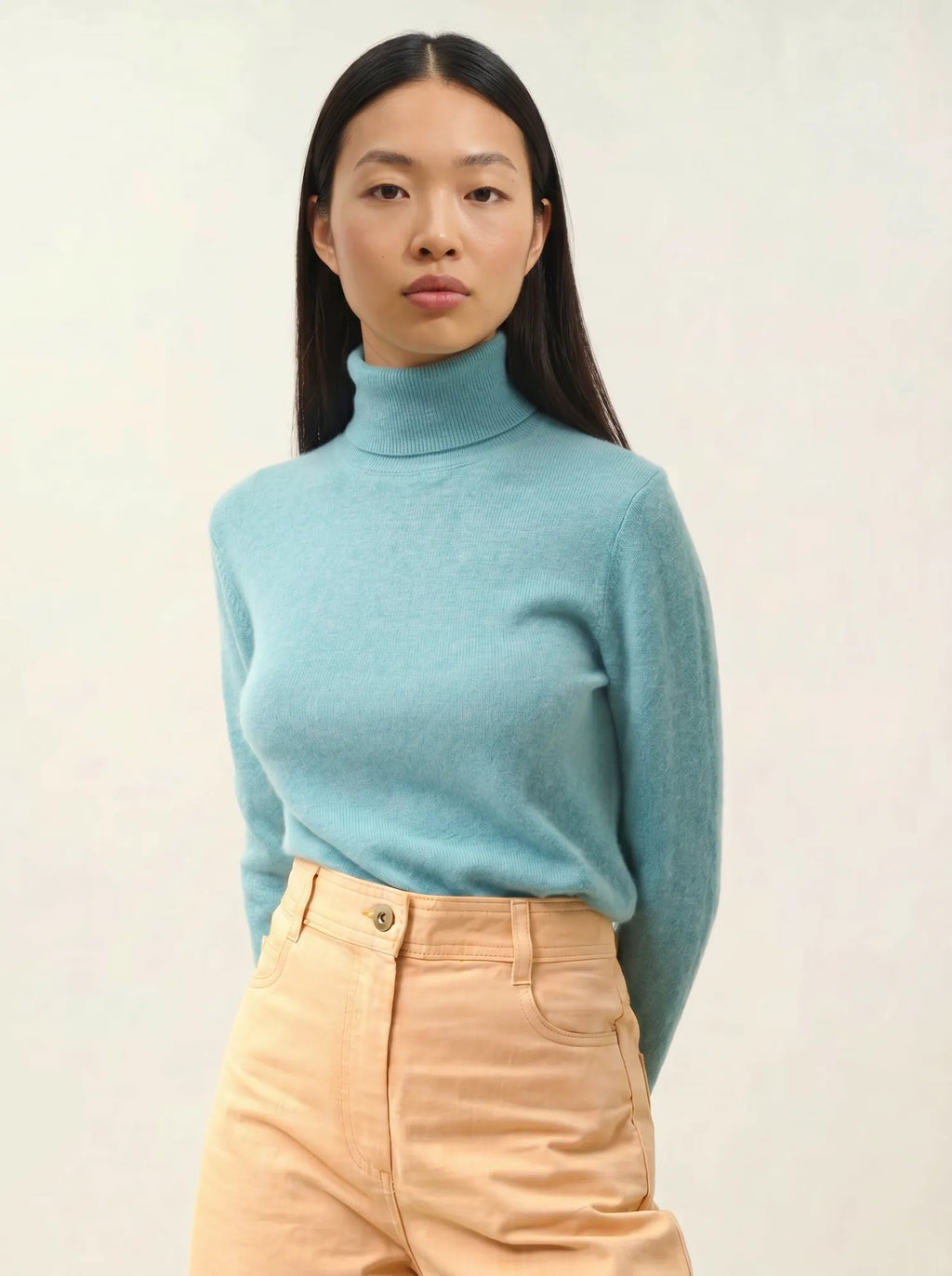BISE pull col roulé vert chiné