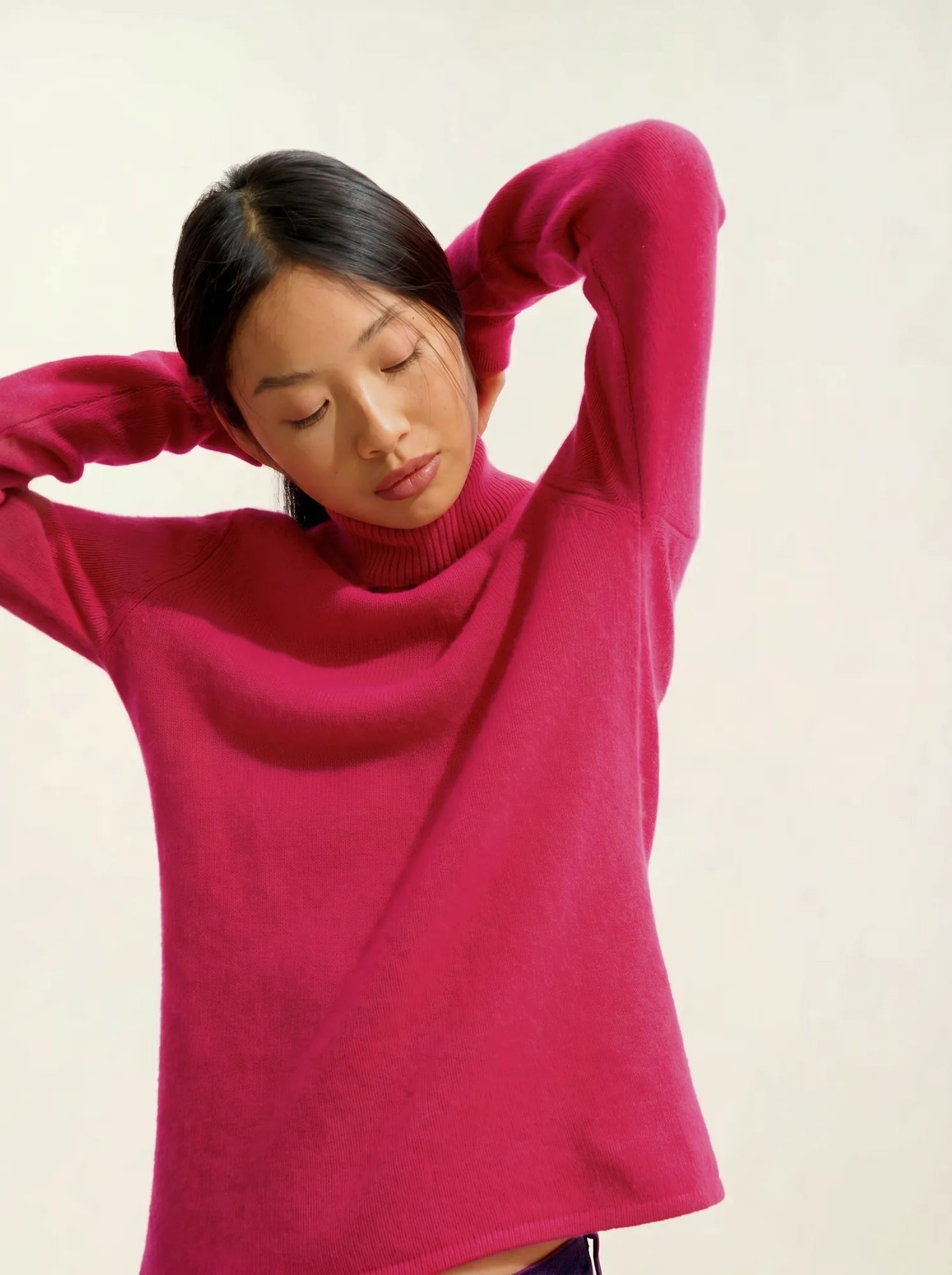 TED pull col roulé 4 fils fuchsia