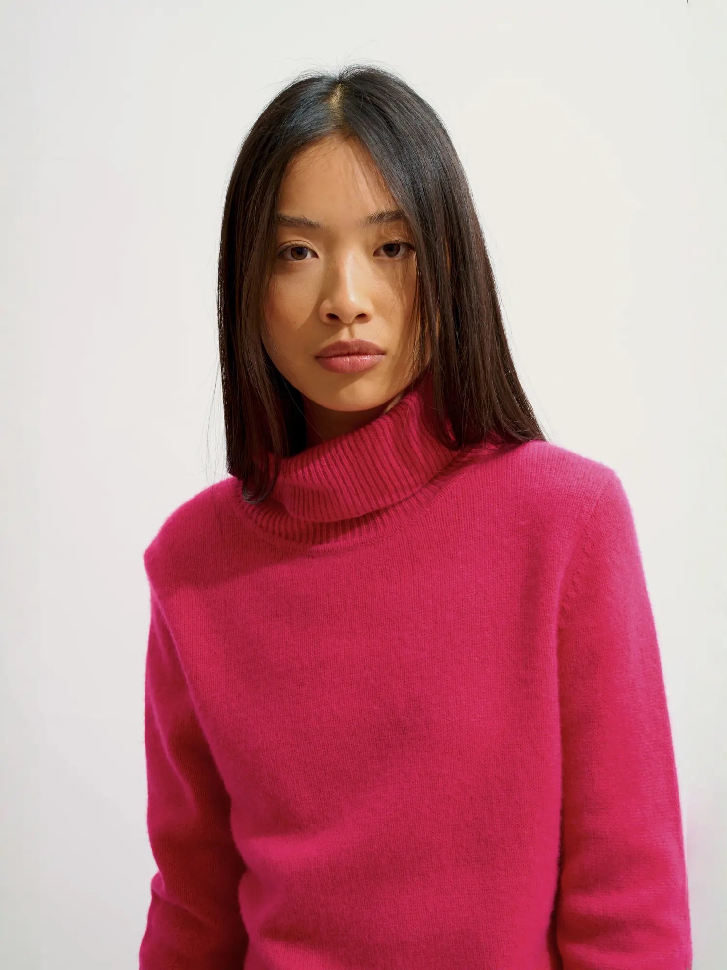 TED pull col roulé 4 fils fuchsia