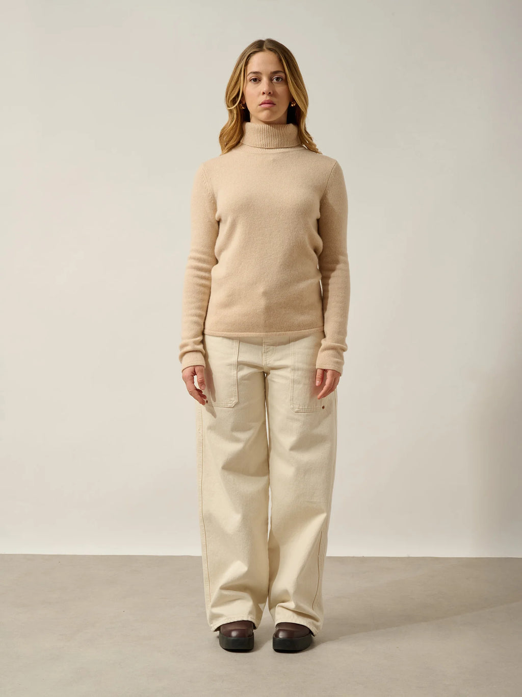 TED pull col roulé 4 fils sable