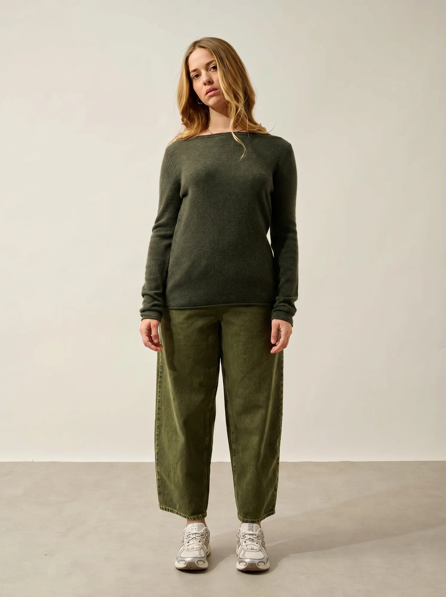 CRIOU Pullover U-Boot-Ausschnitt Khaki meliert