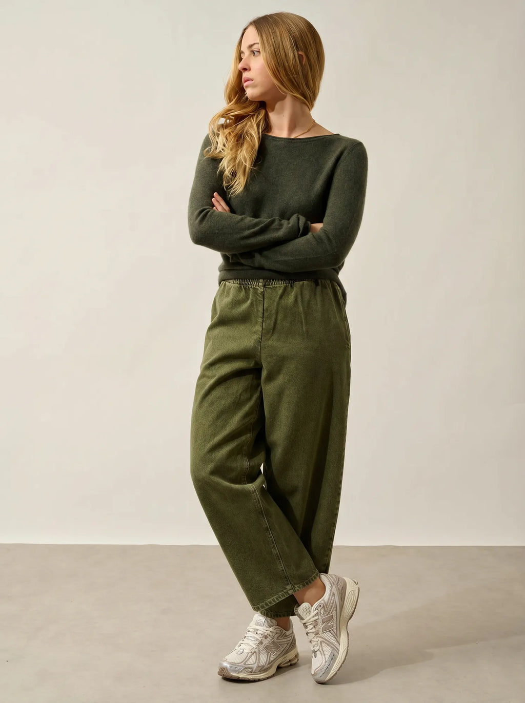 CRIOU Pullover U-Boot-Ausschnitt Khaki meliert