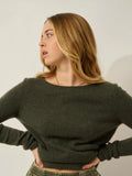 CRIOU Pullover U-Boot-Ausschnitt Khaki meliert