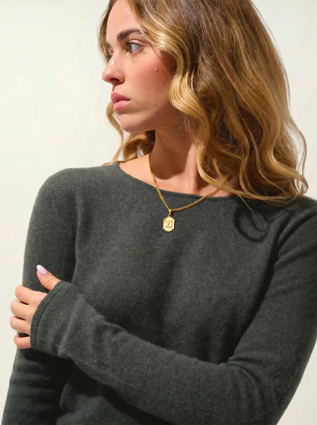 EPÉNA Pullover Rundhalsausschnitt Khaki meliert