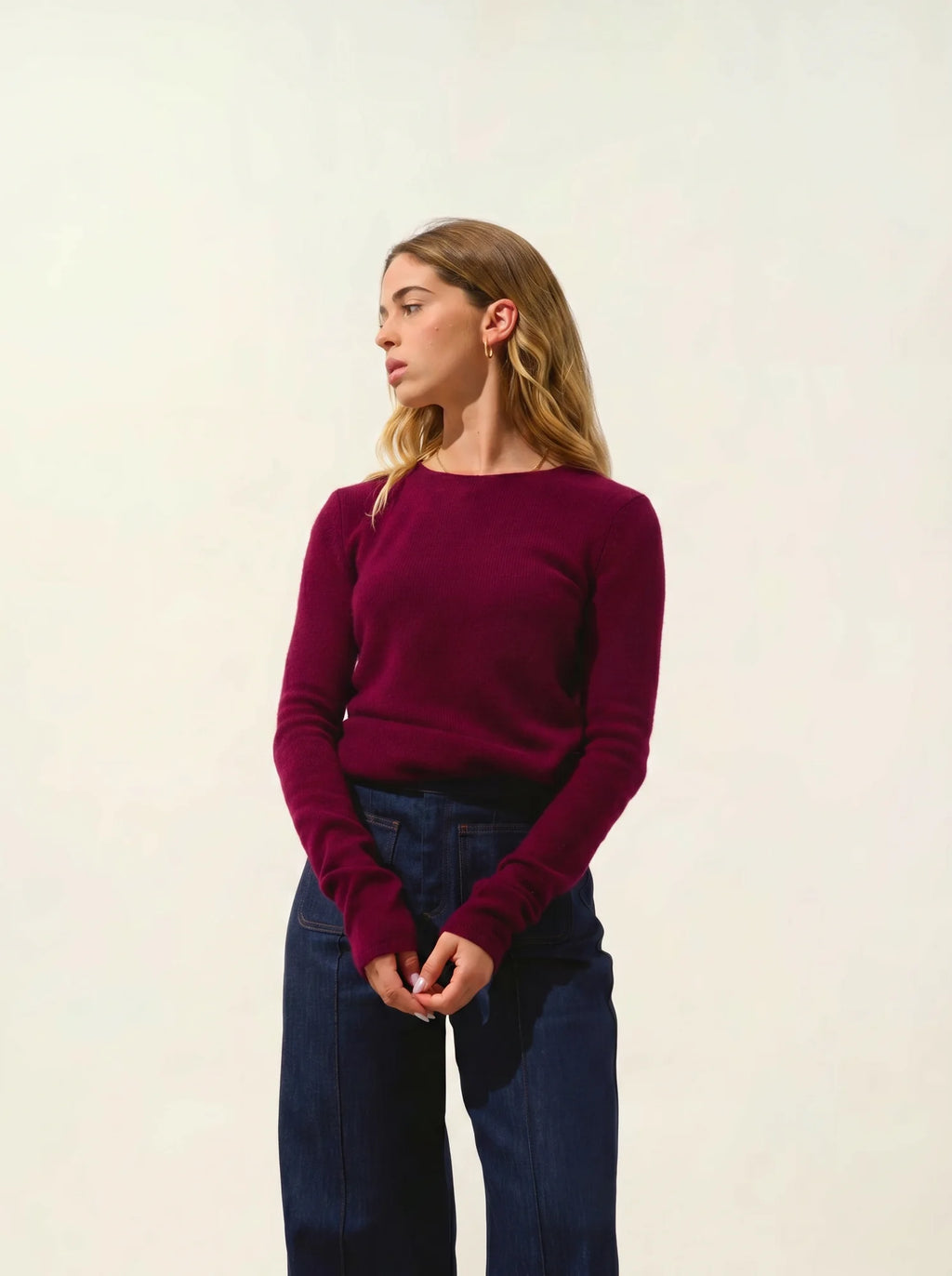 IVY pull col rond 4 fils bordeaux
