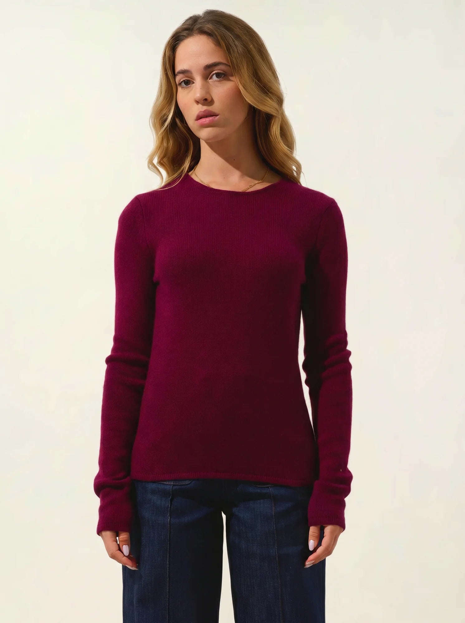 IVY pull col rond 4 fils bordeaux