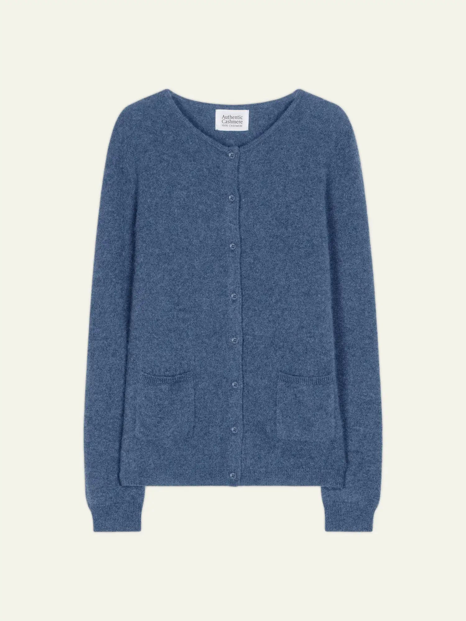 CARON cardigan col rond bleu denim