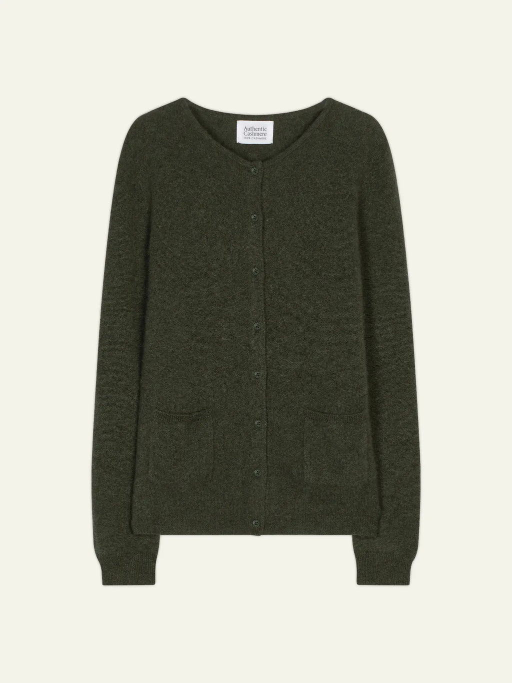 CARON Strickjacke Rundhalsausschnitt Khaki meliert