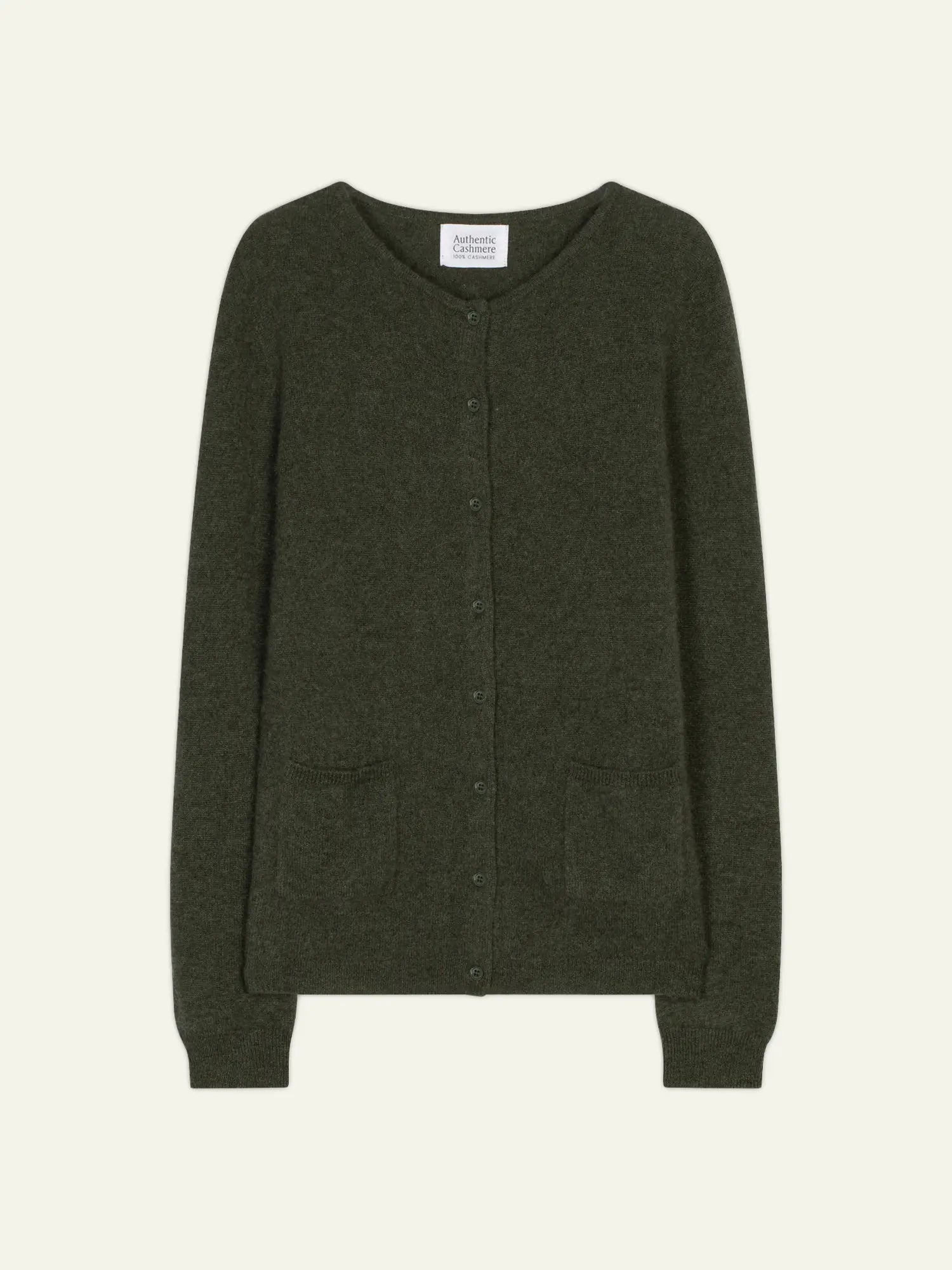 CARON Strickjacke Rundhalsausschnitt Khaki meliert