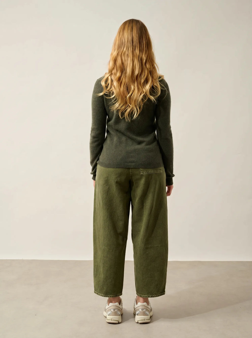 CARON Strickjacke Rundhalsausschnitt Khaki meliert