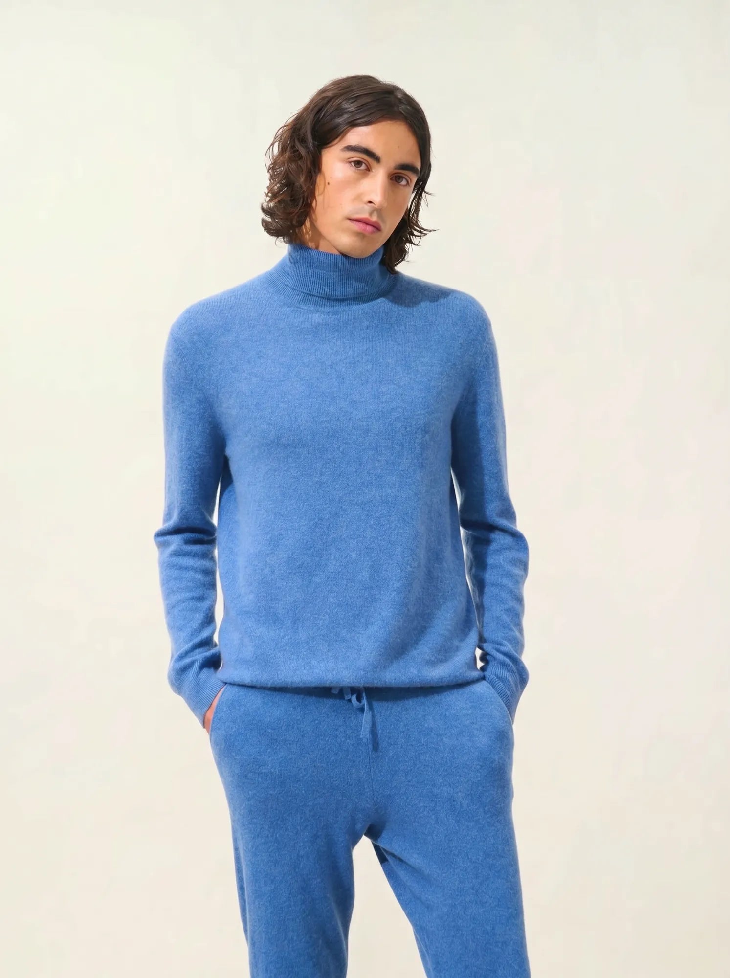 BANGE pull col roulé bleu denim