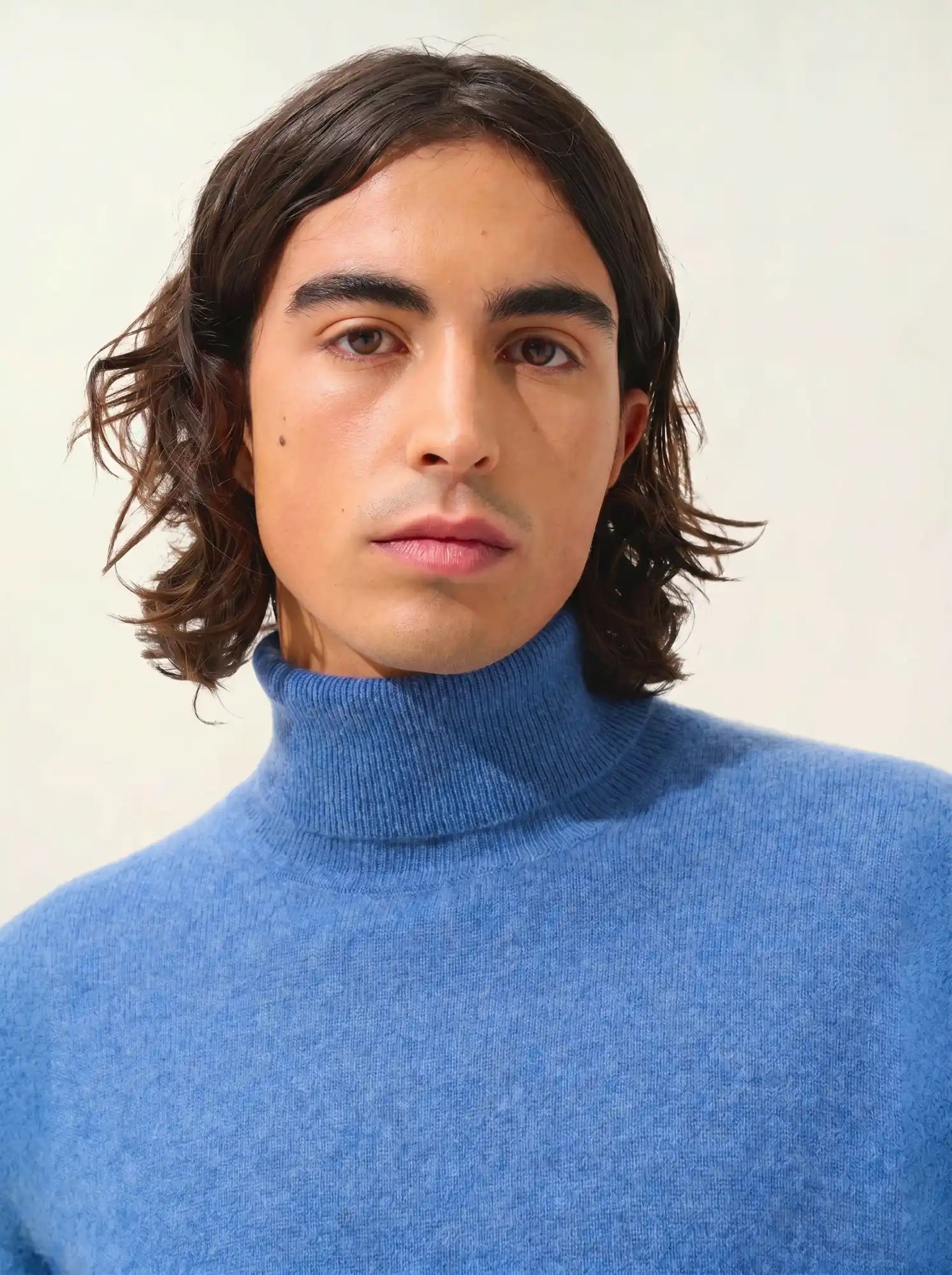 BANGE pull col roulé bleu denim
