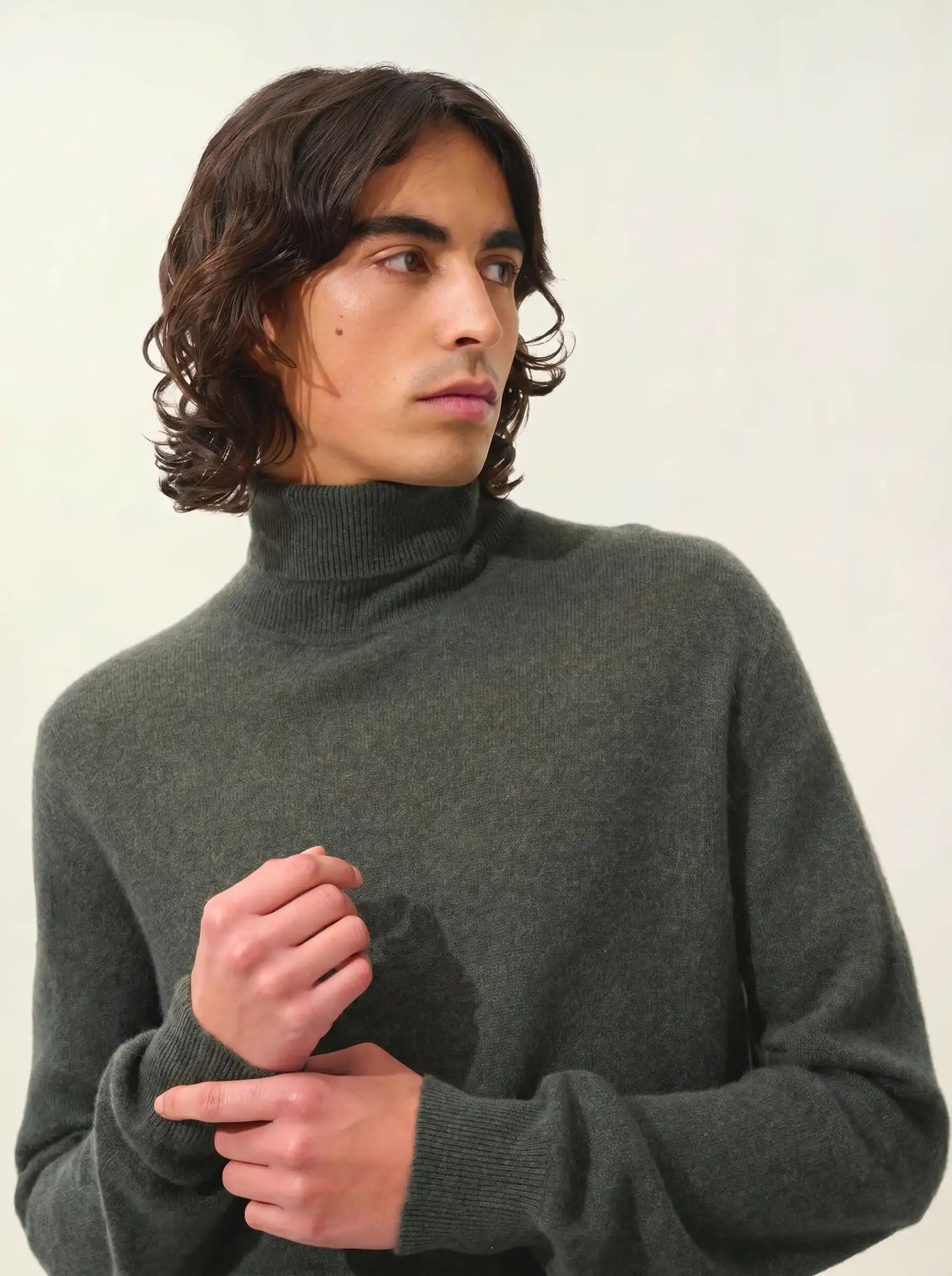 BANGE Pullover Rollkragen Khaki meliert