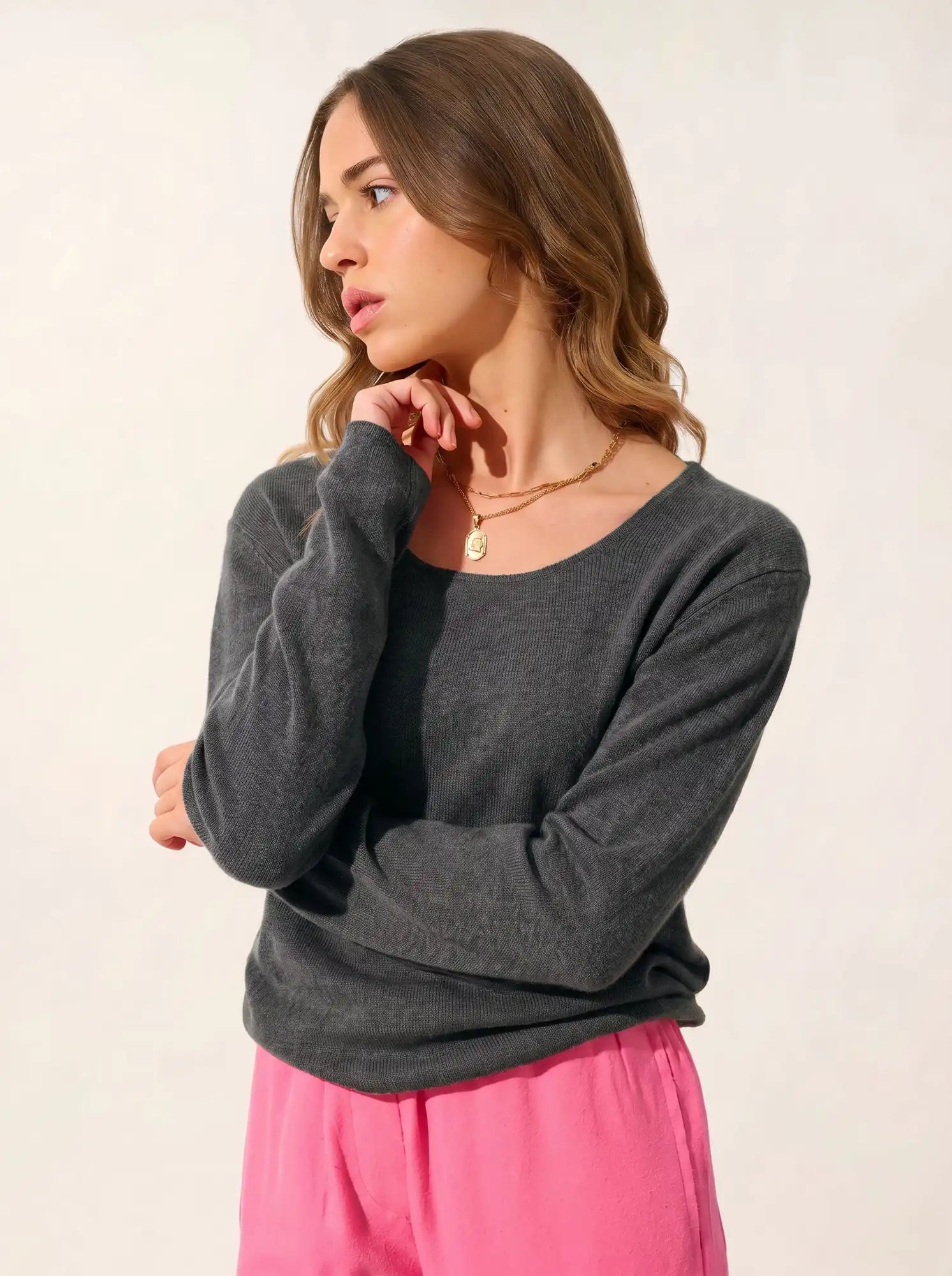 LANFON sweater crew neck heather charcoal
