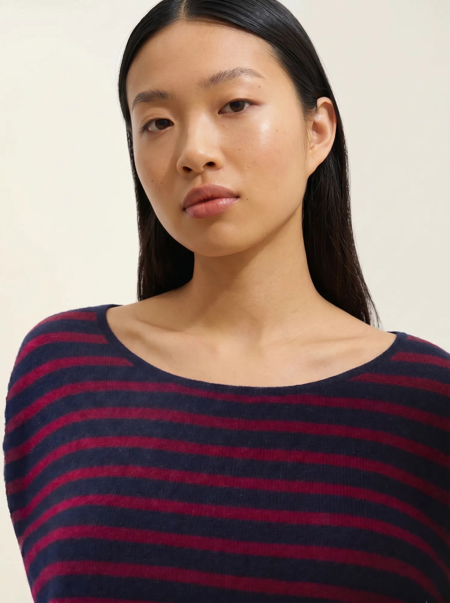 LANFON pull col rond bordeaux et bleu marine