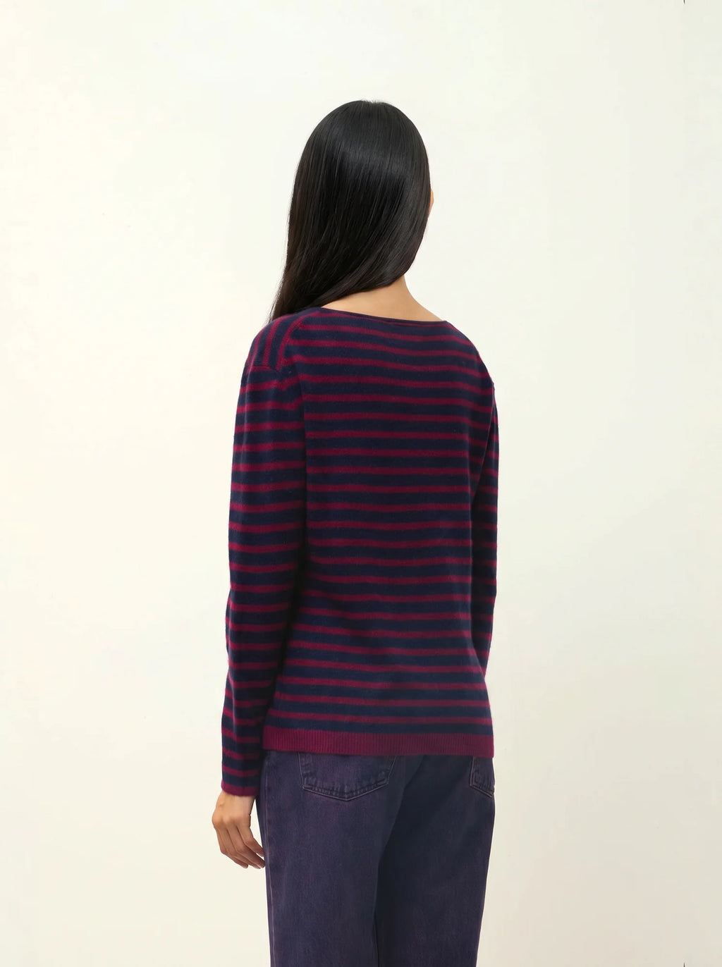 LANFON pull col rond bordeaux et bleu marine