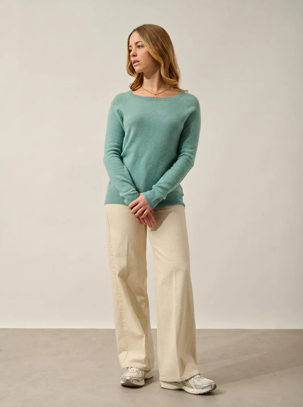 DIBONA Sweater Boat Neck Drop Back Heather Green