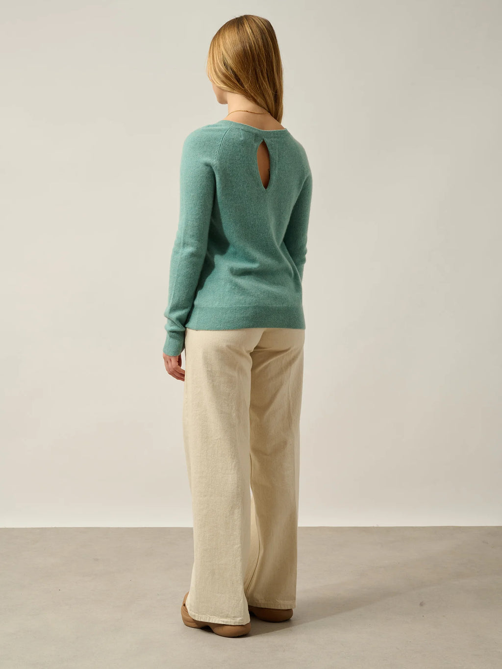 DIBONA Sweater Boat Neck Drop Back Heather Green
