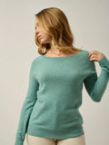 DIBONA Sweater Boat Neck Drop Back Heather Green