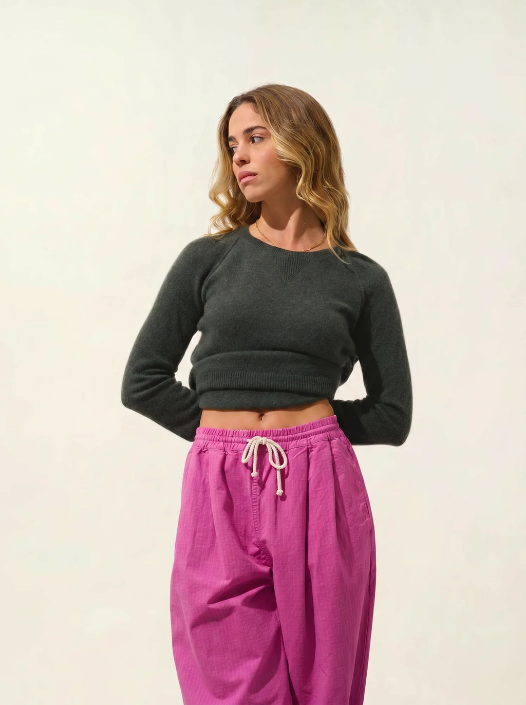 ETRET Pullover Rundhalsausschnitt Khaki meliert