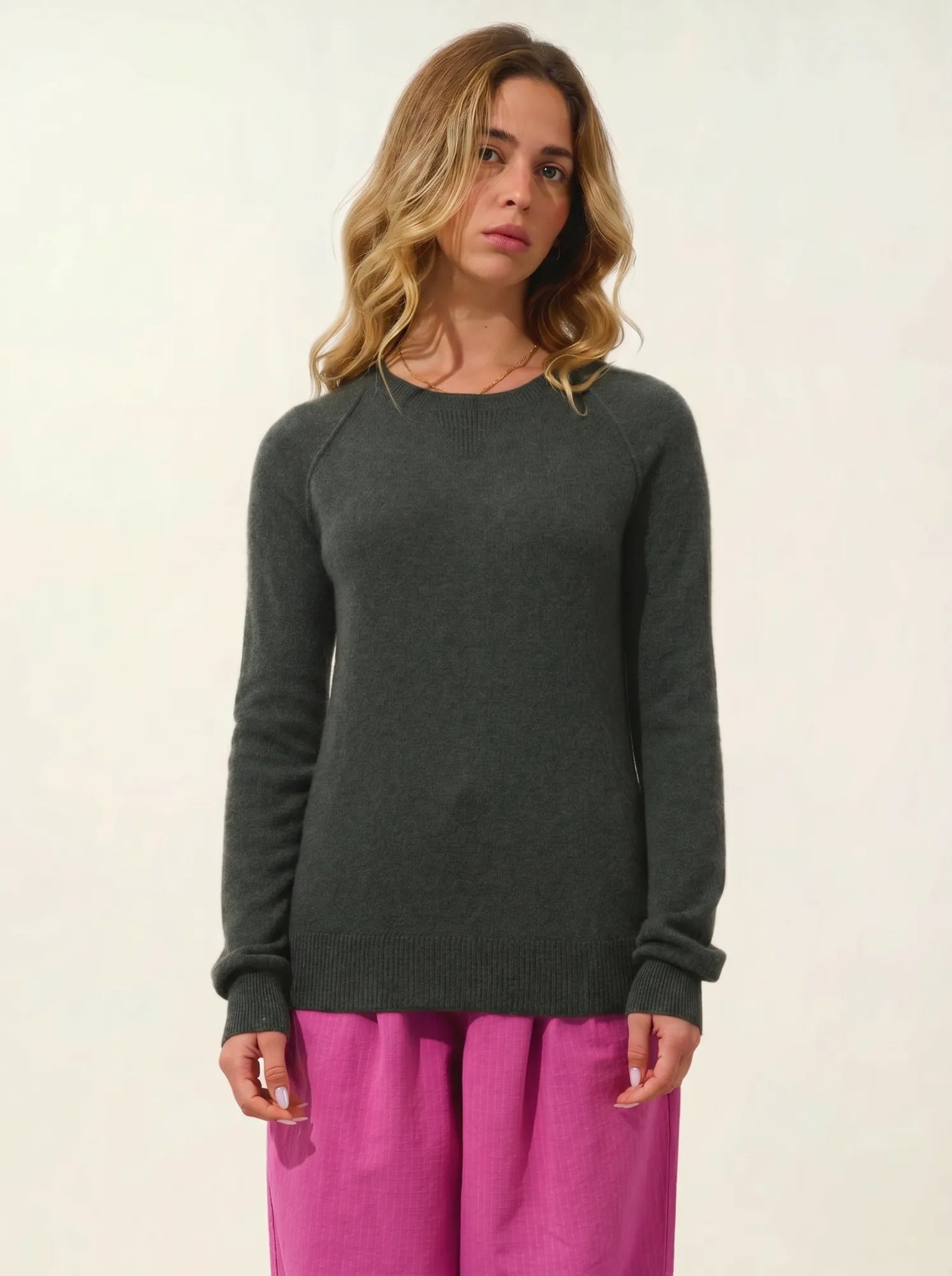 ETRET Pullover Rundhalsausschnitt Khaki meliert