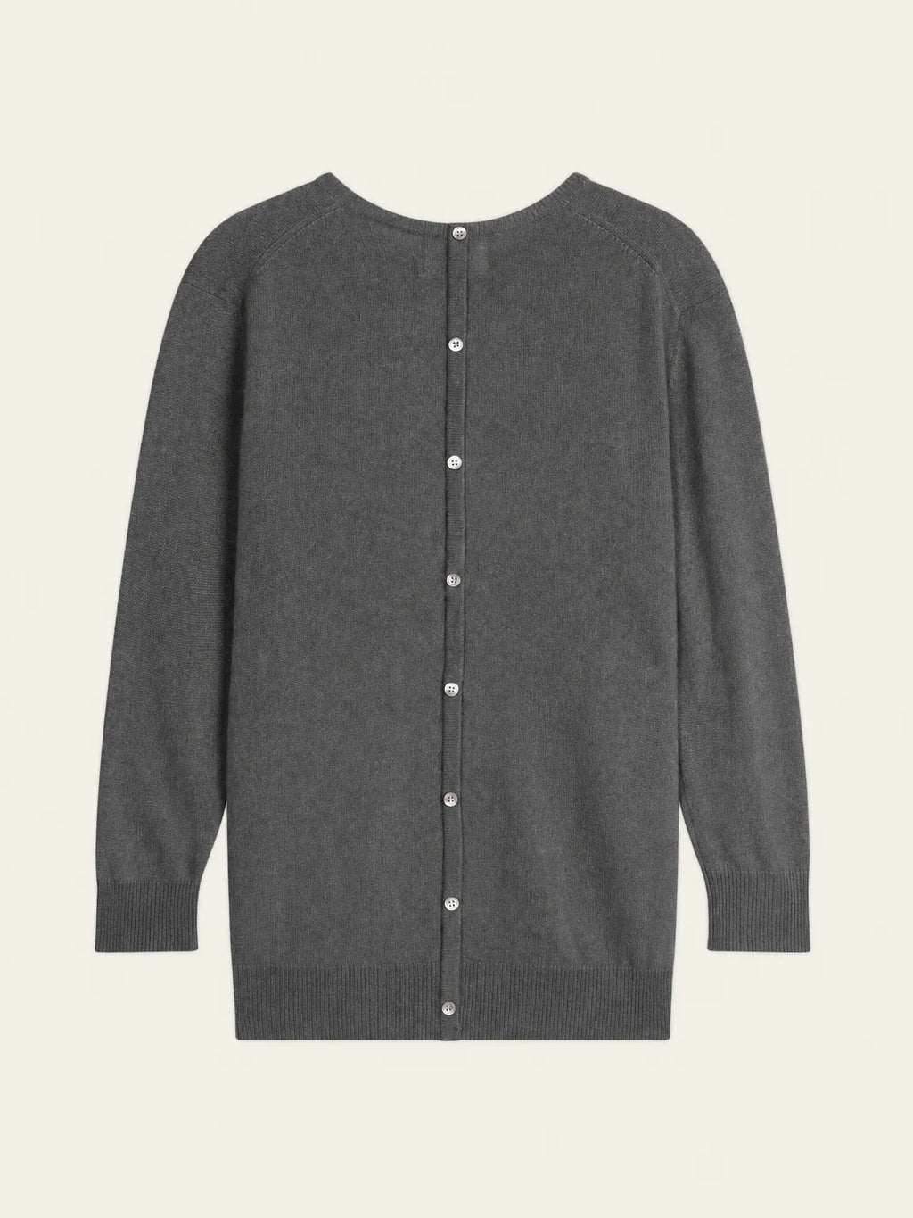 ESTARIS Sweater Crew Neck Buttoned Back Heather Charcoal