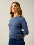 ESTARIS Sweater Crew Neck Buttoned Back Denim Blue