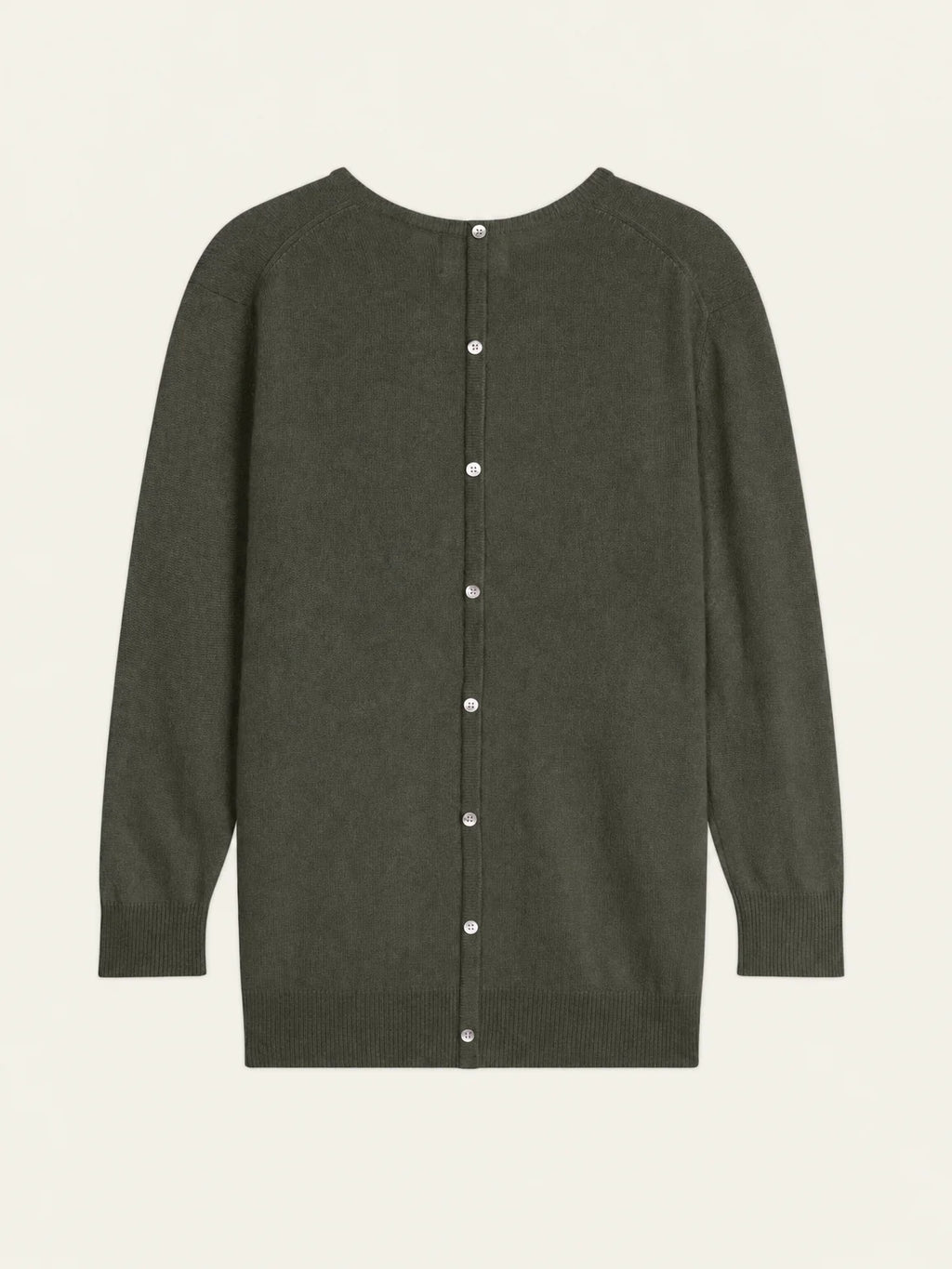 ESTARIS Sweater Crew Neck Buttoned Back Heather Khaki