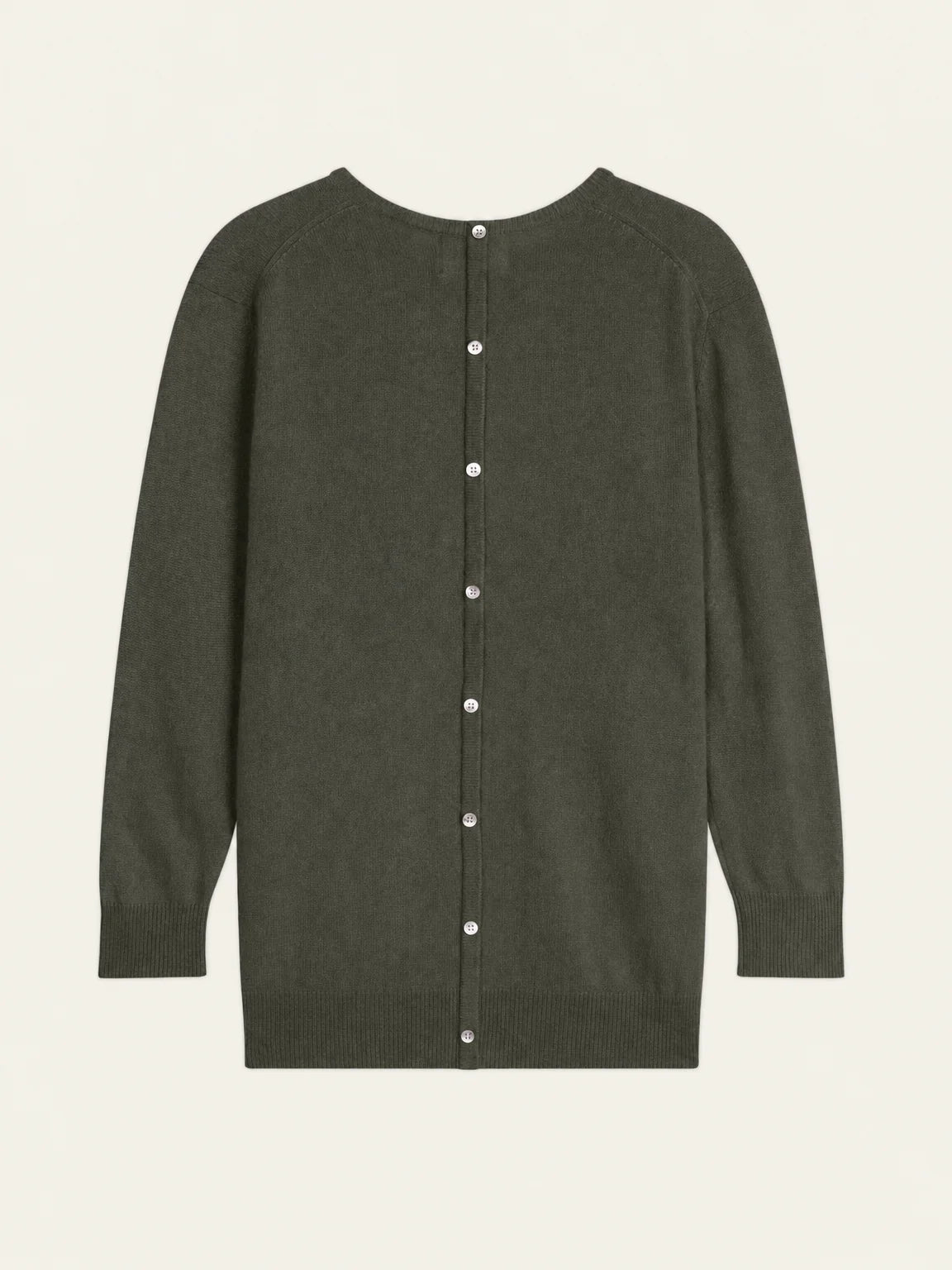 ESTARIS Sweater Crew Neck Buttoned Back Heather Khaki