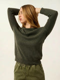 ESTARIS Sweater Crew Neck Buttoned Back Heather Khaki