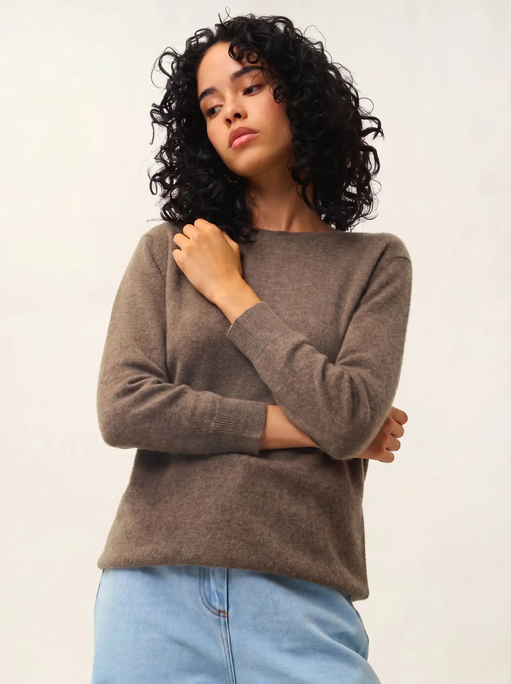 ESTARIS sweater crew neck buttoned back heather taupe