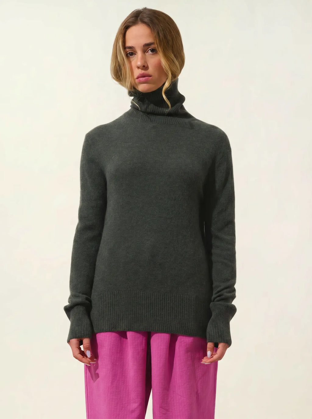 FORNET Pullover Rollkragen Khaki meliert