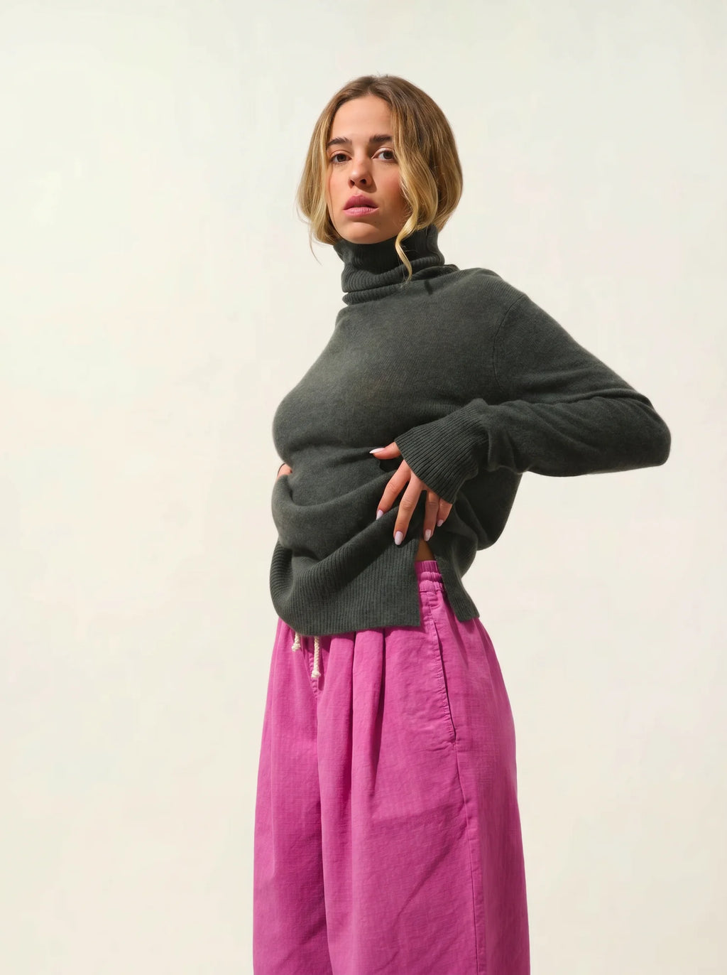 FORNET Pullover Rollkragen Khaki meliert