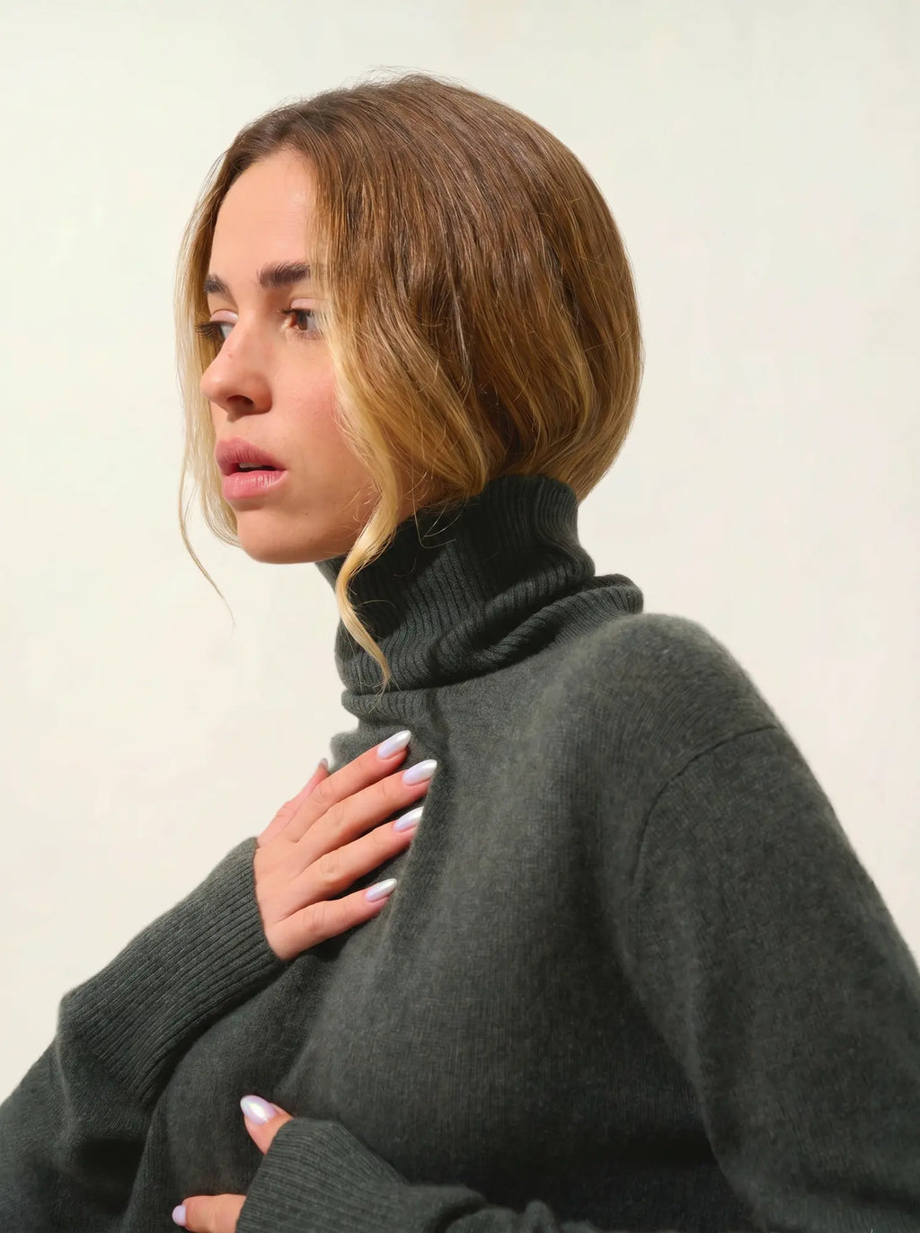FORNET Pullover Rollkragen Khaki meliert