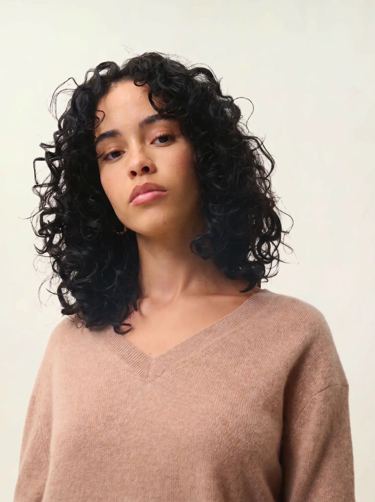 GARDORIA Pullover V-Ausschnitt Camel meliert