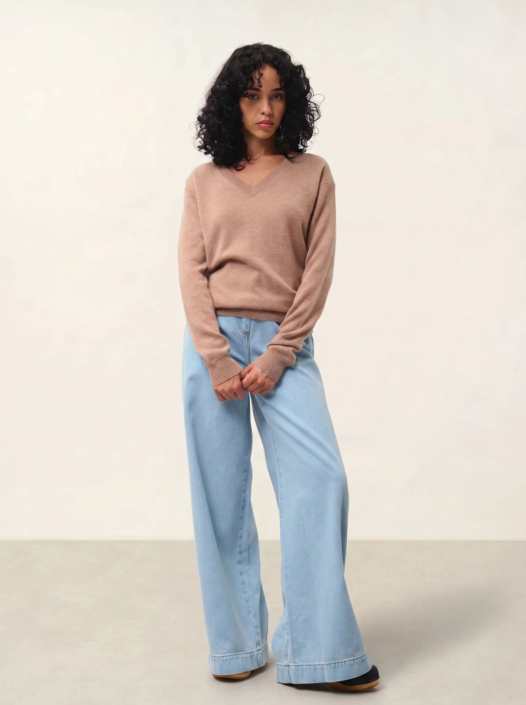 GARDORIA Pullover V-Ausschnitt Camel meliert