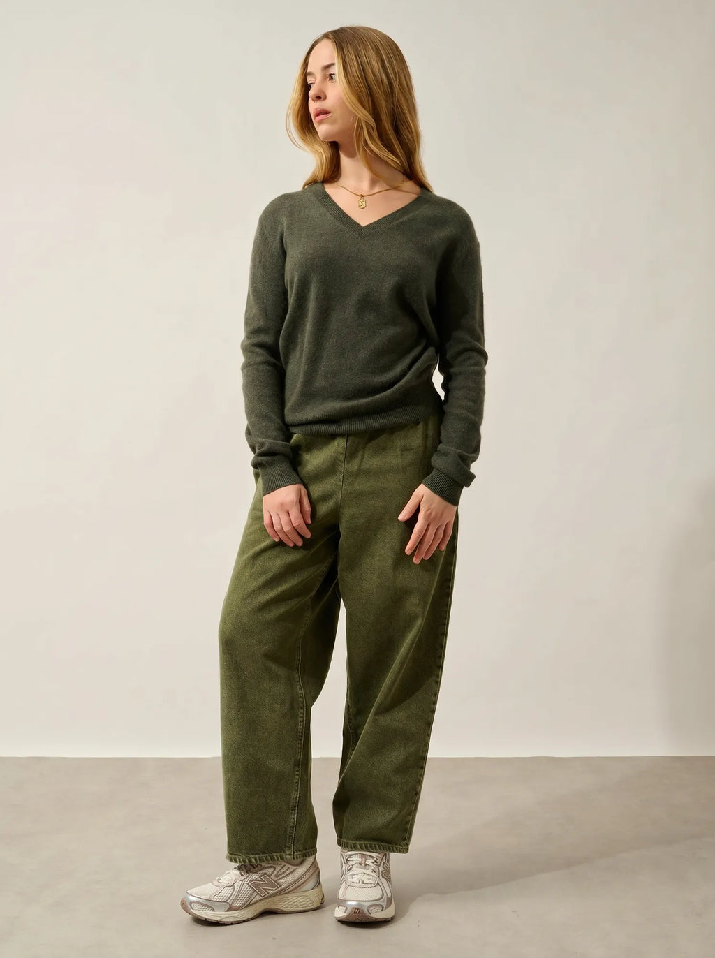 GARDORIA Pullover V-Ausschnitt Khaki meliert
