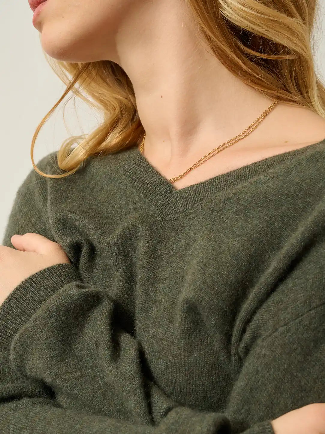 GARDORIA Pullover V-Ausschnitt Khaki meliert