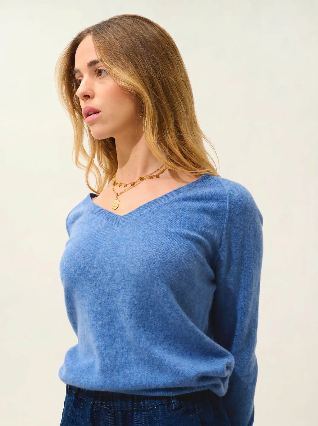 GIUSALET Pullover V-Ausschnitt Denimblau