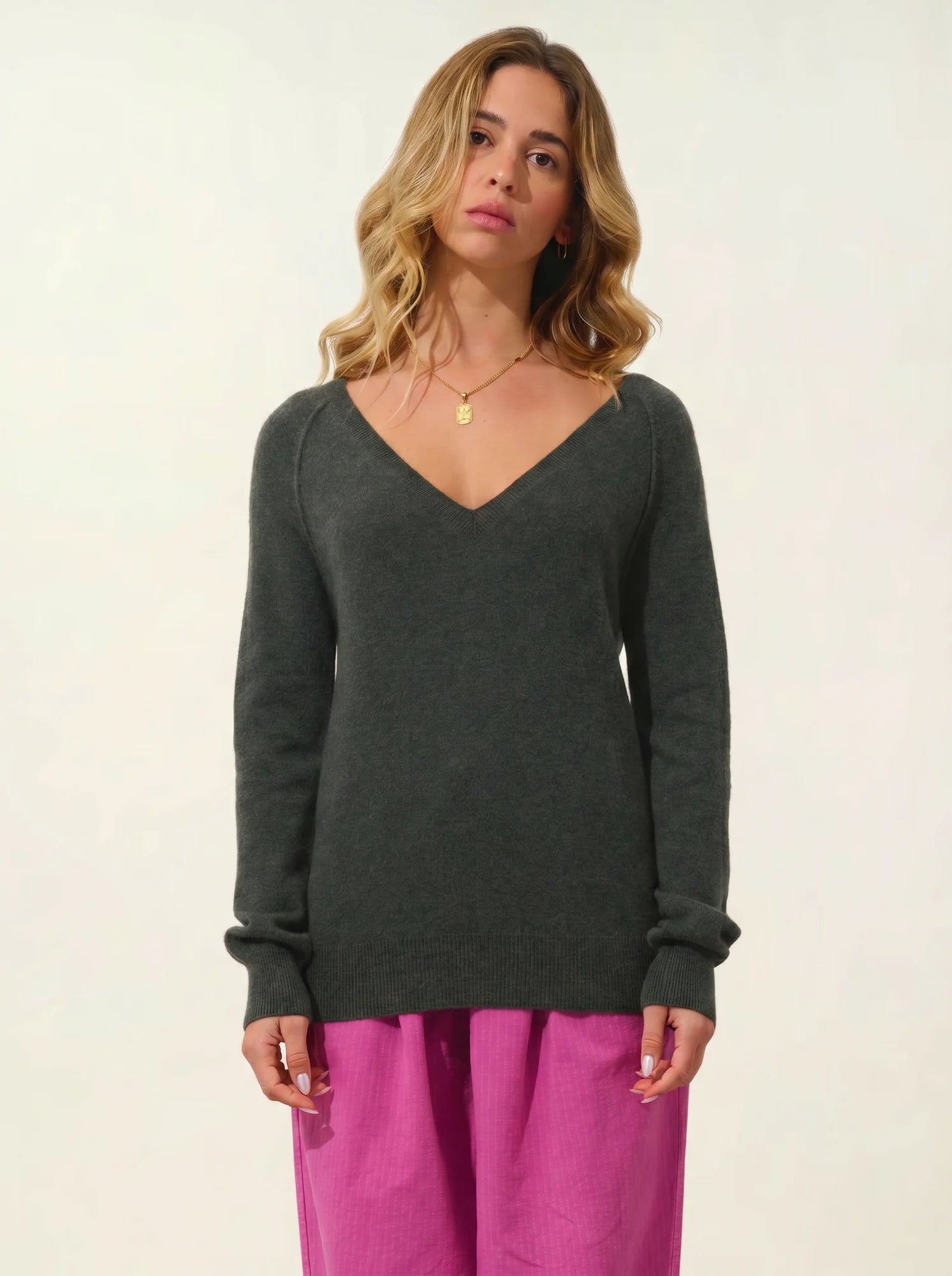 GIUSALET sweater v-neck heather khaki