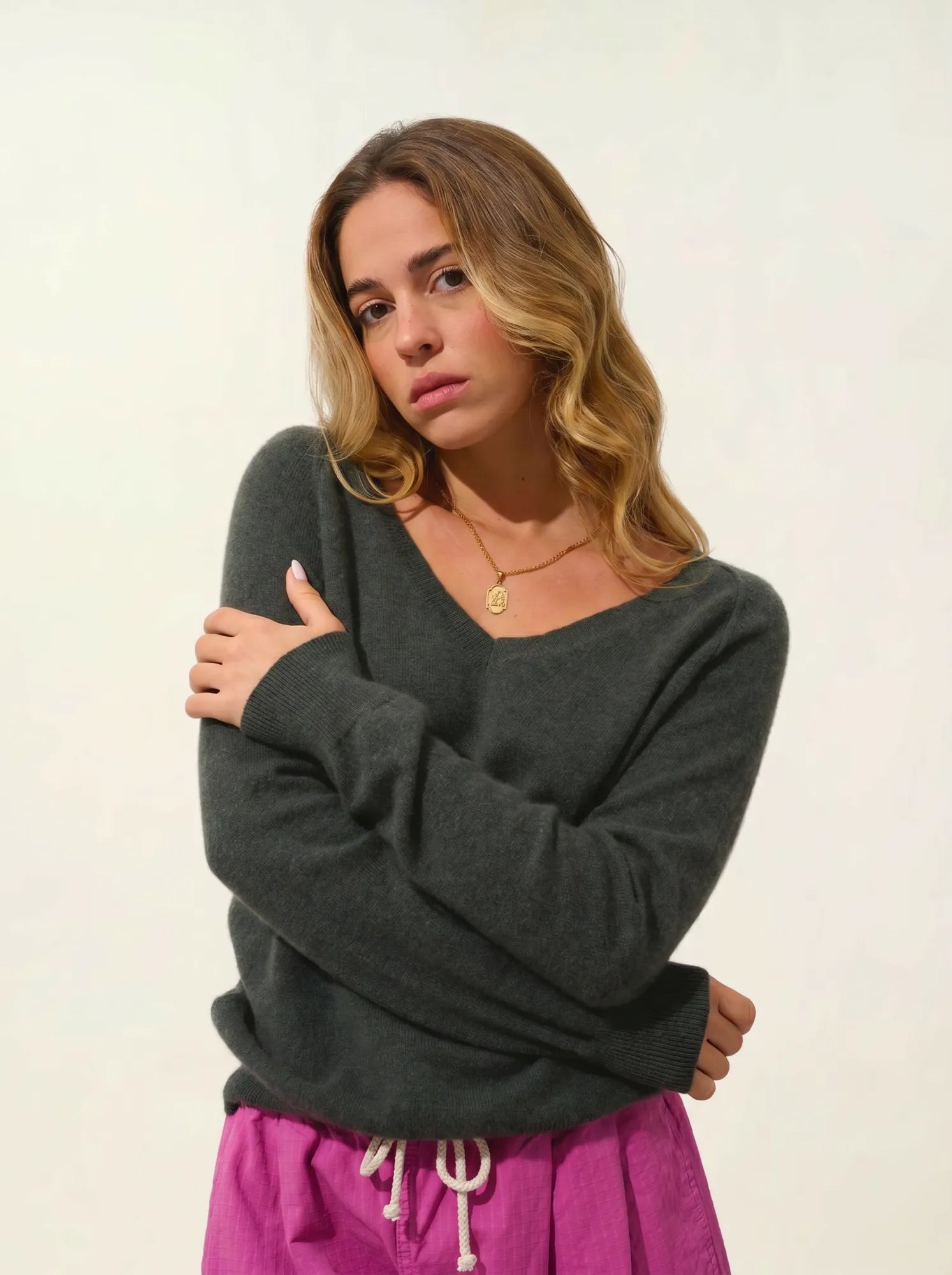 GIUSALET sweater v-neck heather khaki